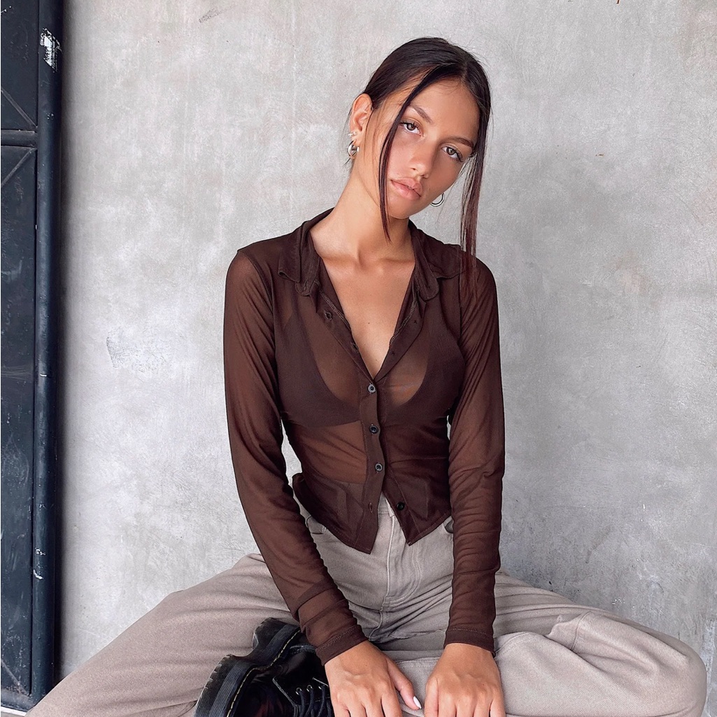 Motel Rocks Brown Mesh Button Up (Kelly Shirt)